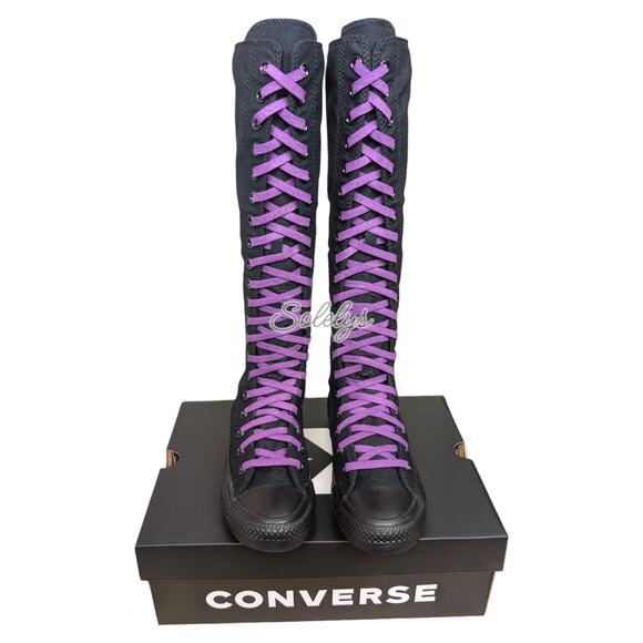 Converse CTAS XXHI Womens 5.5 Black Purple Knee High Canvas Zipper Sneaker Boot - Picture 2 of 12